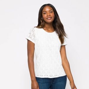 NWT Market & Spruce Hans Crochet Lace Front Mixed Material Top S-P